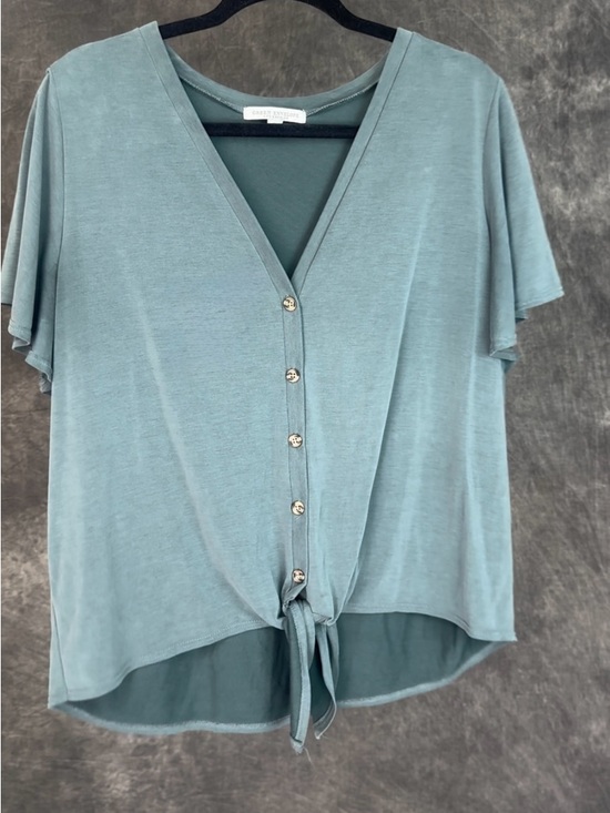 Green Envelope Tops - Green Envelope Los Angeles Sage Green Tie Front Button Blouse XL Made USA